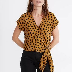 MADEWELL SIDE TIE LEOPARD PRINT WRAP TOP MEDIUM
